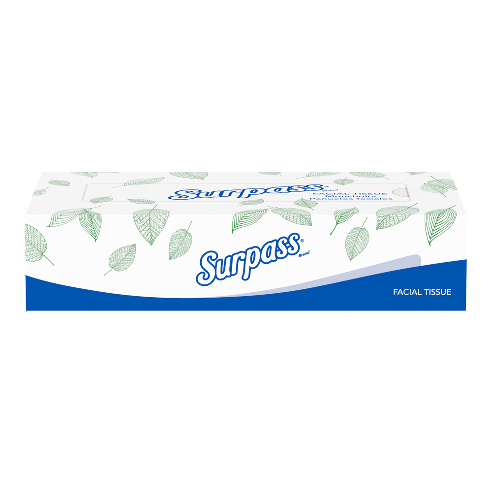 Surpass® Facial Tissue Flat Box (21390), 2-Ply, White, Unscented, 125 Tissues / Box, 60 Boxes / Big Case - 21390