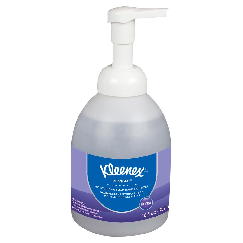 Kleenex® Reveal Ultra Moisturizing Foam Hand Sanitizer, Ecologo, NSF E-3 Rated (45826), Clear, Unscented, 18 oz. Pump Bottles, 4 Bottles / Case - 45826