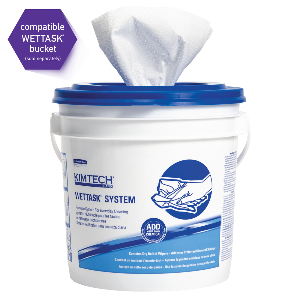 Kimtech™ WetTask System Prep Wipers for Bleach, Disinfectants and Sanitizers (06471), Hygienic Enclosed System Refills, 6 Rolls/Case, 140 Sheets/Roll - 06471