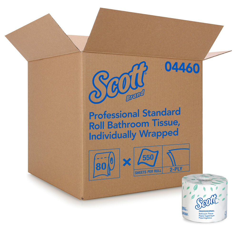 Scott® Essential Professional Standard Roll Bathroom Tissue (04460), 2-Ply, White, 80 Rolls / Case, 550 Sheets / Roll, 44,000 Sheets / Case
