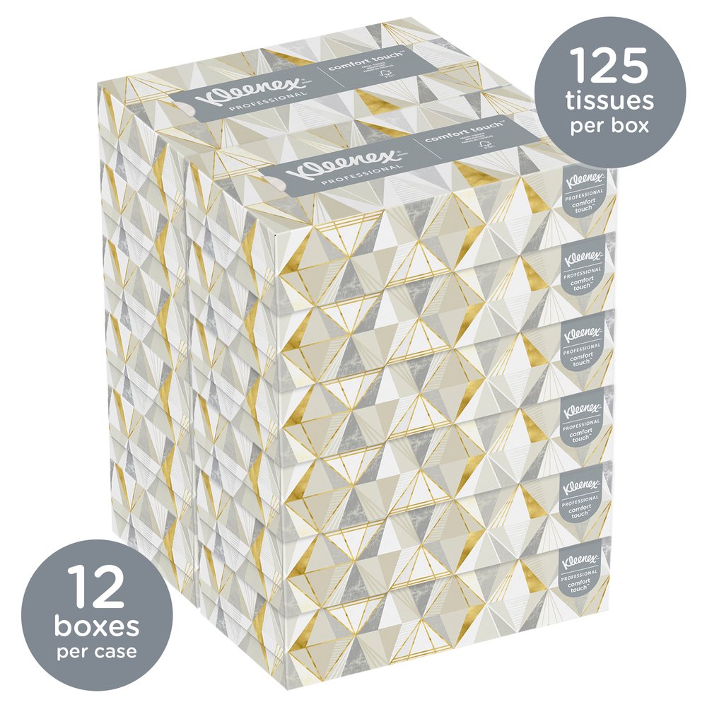 Kleenex® Professional Facial Tissue for Business (03076), Flat Tissue Boxes, 12 Boxes / Convenience Case, 125 Tissues / Box - 03076