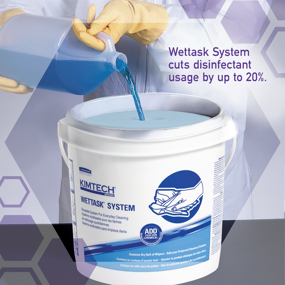 Kimtech™ WetTask System Prep Wipers for Bleach, Disinfectants and Sanitizers (06411), Hygienic Enclosed System, 6 Rolls/Case, 140 Sheets/Roll, Bucket Included - 06411