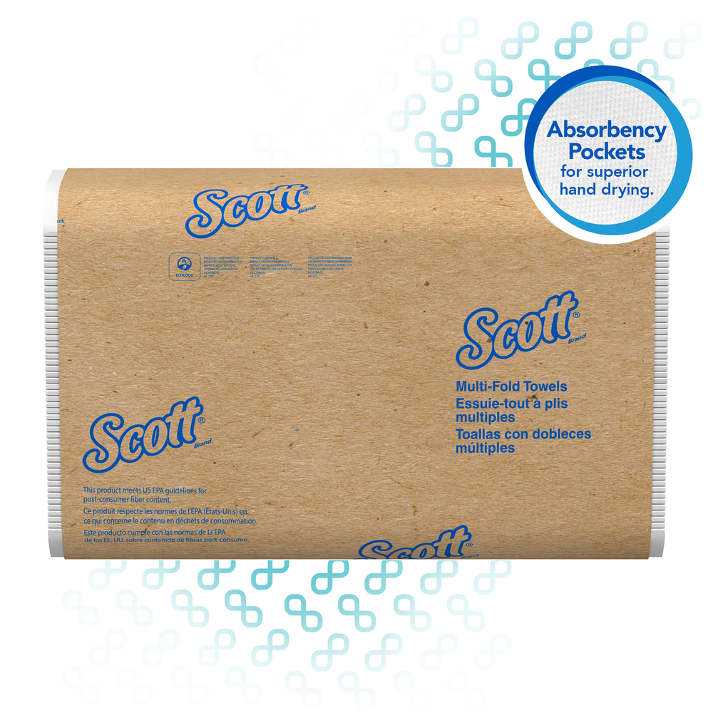 Scott® Essential Multifold Paper Towels (01804) with Fast-Drying Absorbency Pockets, White, 16 Packs / Case, 250 Multifold Towels / Pack - 01804