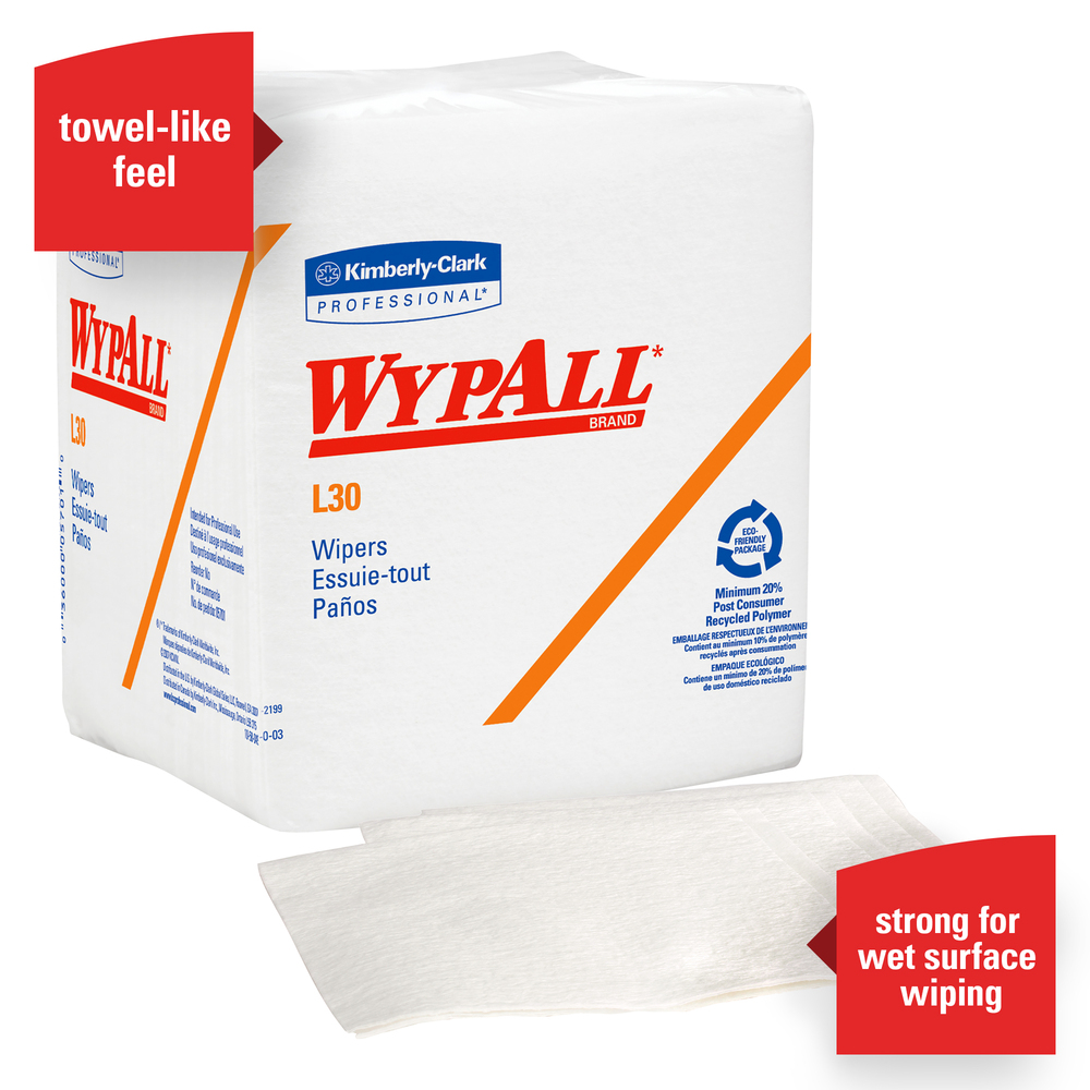 WypAll® L30 DRC Towels (05812), Strong and Soft Wipes, White, 12 Packs / Case, 90 Towels / Pack - 05812