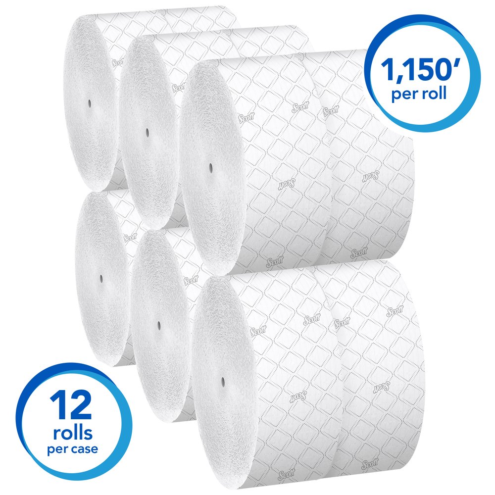 Scott® Essential Jumbo Roll Coreless Toilet Paper (07006), 2-Ply, White, 12 Rolls / Case, 1,150' / Roll, 13,800' / Case - 07006