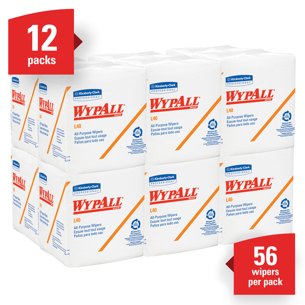 WypAll® L40 Disposable Cleaning and Drying Towels (05701), Limited Use Towels, White,18 Packs per Case, 56 Sheets per Pack, 1,008 Sheets Total - 05701