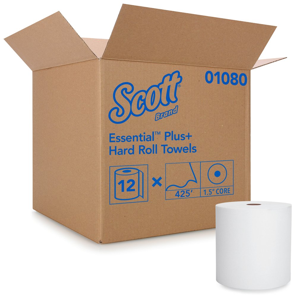 Kleenex® (formerly Scott® Plus) Hard Roll Paper Towels (01080) with Premium Absorbency Pockets, White, 12 Rolls / Case, 5,100 feet