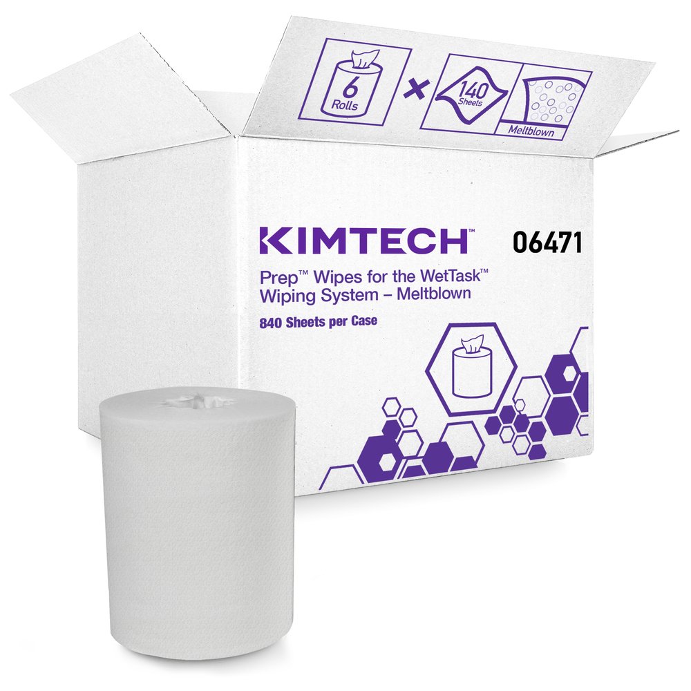 Kimtech™ WetTask System Prep Wipers for Bleach, Disinfectants and Sanitizers (06471), Hygienic Enclosed System Refills, 6 Rolls/Case, 140 Sheets/Roll