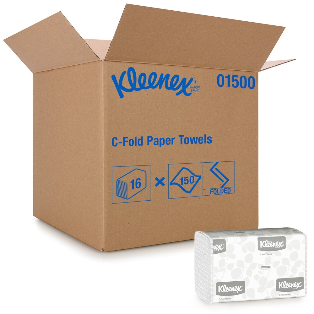Kleenex® C-Fold Paper Towels (01500), Absorbent, White, 16 Packs / Case, 150 C-Fold Towels / Pack, 2,400 Towels / Case