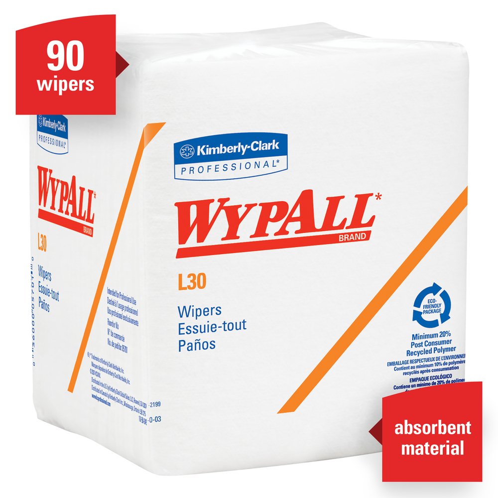 WypAll® L30 DRC Towels (05812), Strong and Soft Wipes, White, 12 Packs / Case, 90 Towels / Pack - 05812