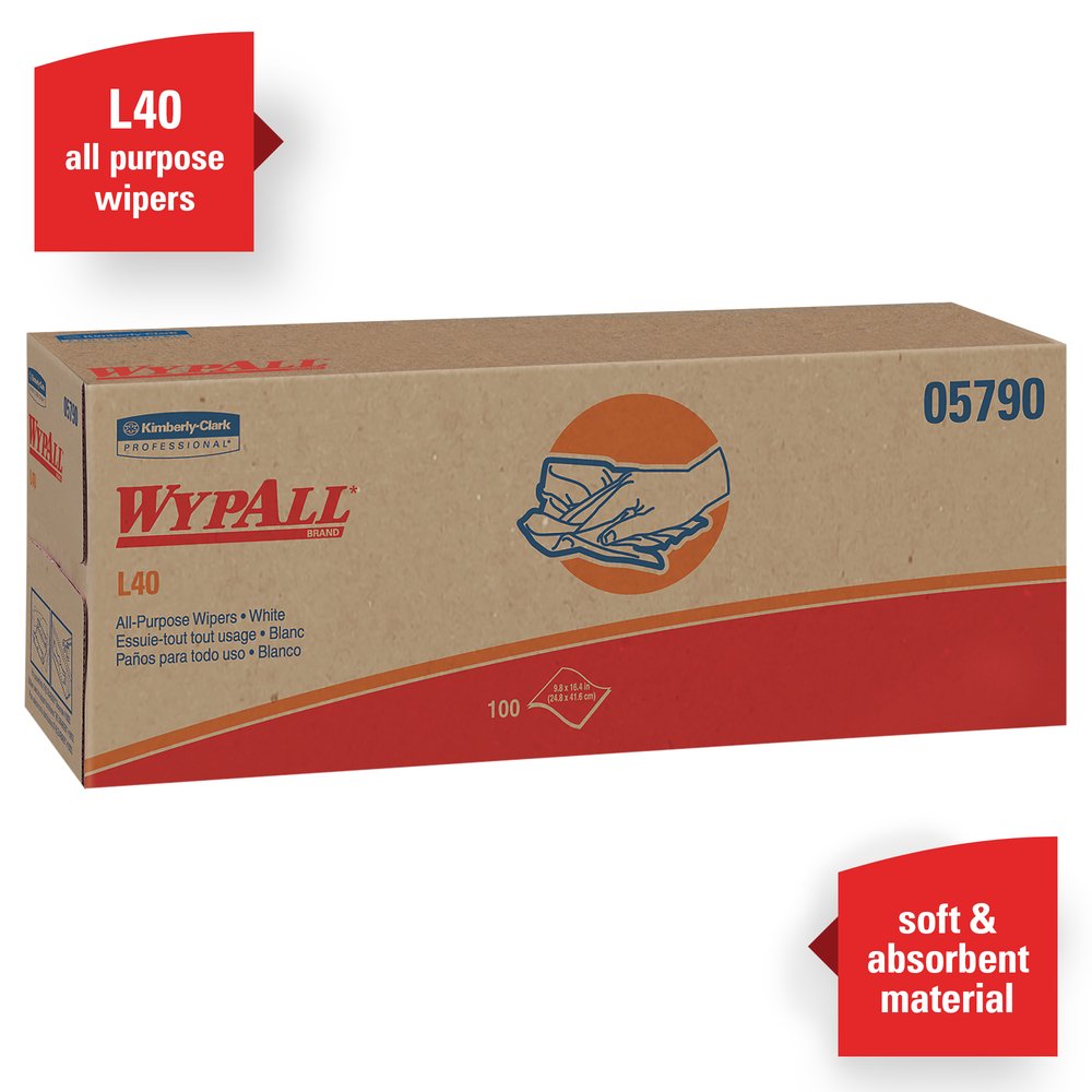 WypAll® L40 Disposable Cleaning and Drying Towels (05790), Limited Use Towels, White, 9 Pop Up Boxes per Case, 100 Sheets per Box, 900 Sheets Total - 05790