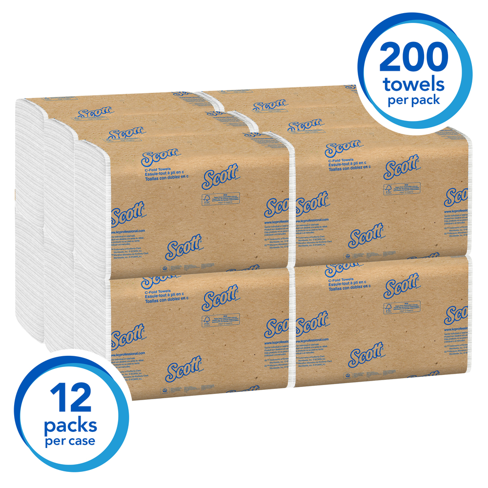 Scott® Essential C Fold Paper Towels (01510) with Fast-Drying Absorbency Pockets, 12 Packs / Case, 200 C Fold Towels / Pack - 01510