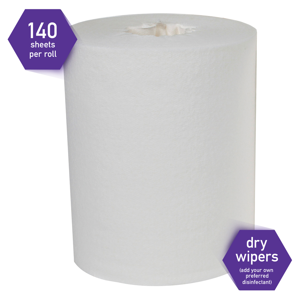 Kimtech™ WetTask System Prep Wipers for Bleach, Disinfectants and Sanitizers (06471), Hygienic Enclosed System Refills, 6 Rolls/Case, 140 Sheets/Roll - 06471