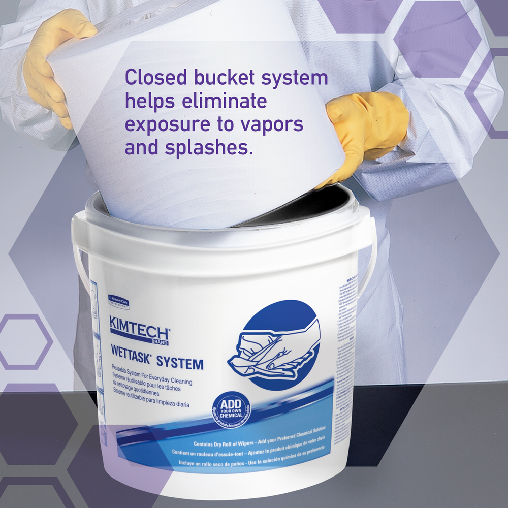 Kimtech™ WetTask System Prep Wipers for Bleach, Disinfectants and Sanitizers (06411), Hygienic Enclosed System, 6 Rolls/Case, 140 Sheets/Roll, Bucket Included - 06411