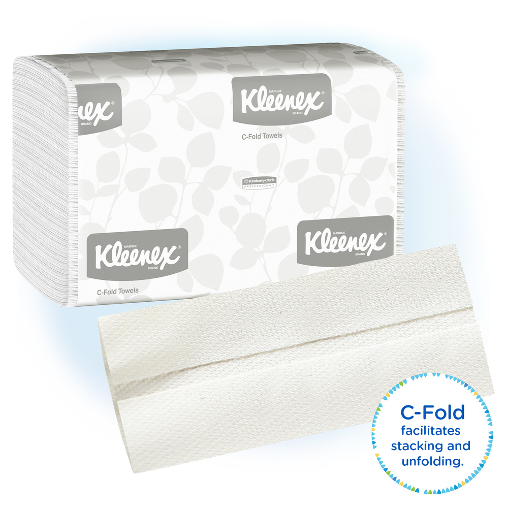 Kleenex® C-Fold Paper Towels (01500), Absorbent, White, 16 Packs / Case, 150 C-Fold Towels / Pack, 2,400 Towels / Case - 01500