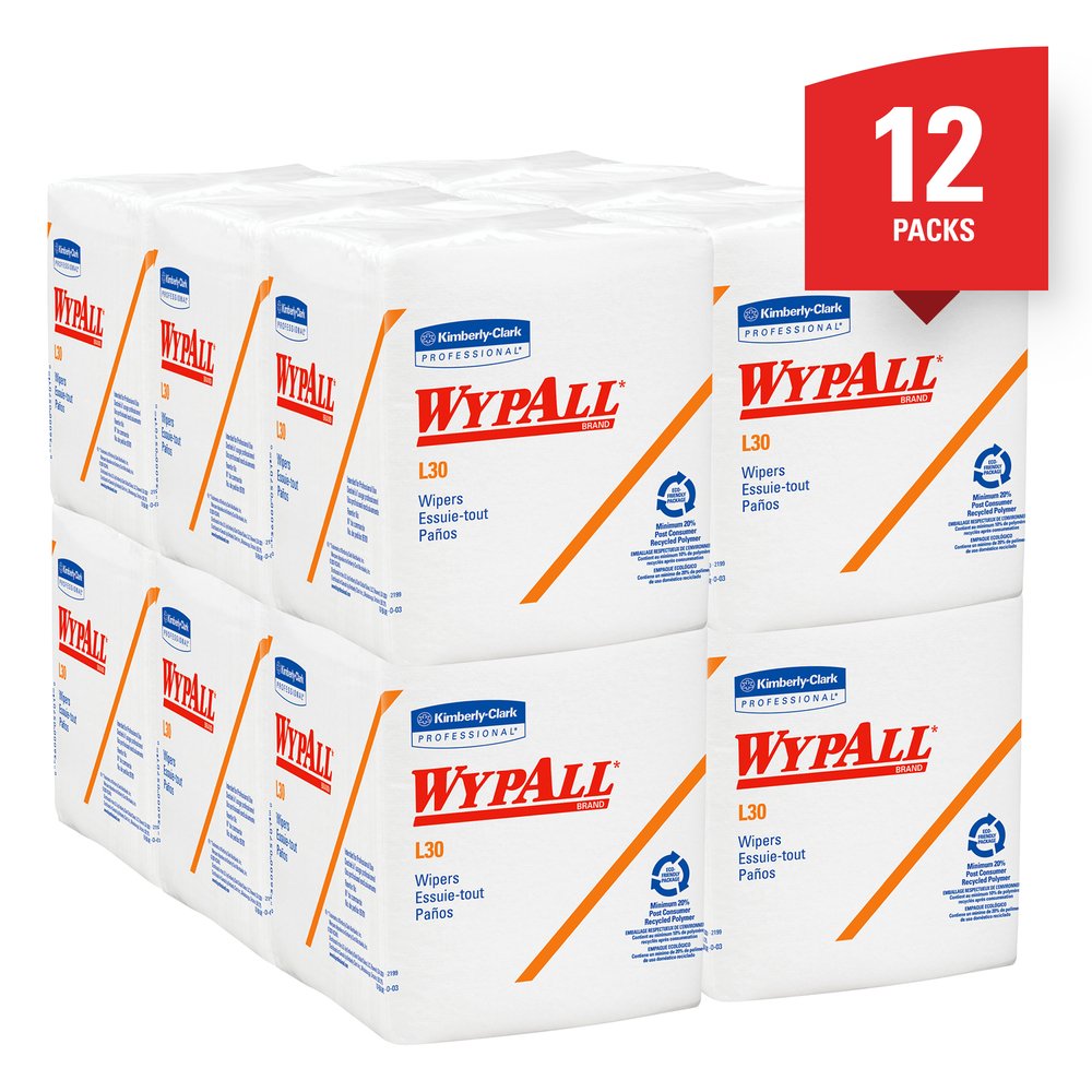 WypAll® L30 DRC Towels (05812), Strong and Soft Wipes, White, 12 Packs / Case, 90 Towels / Pack - 05812