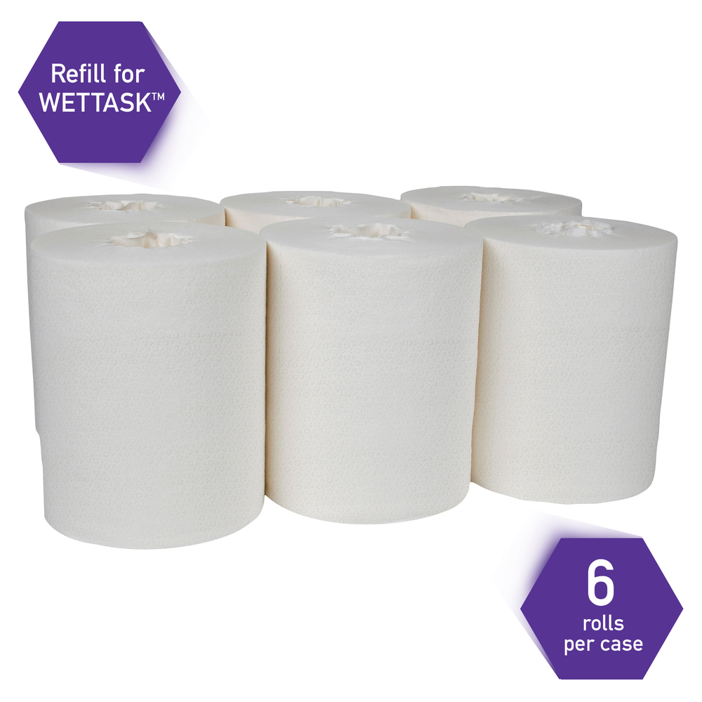 Kimtech™ WetTask System Prep Wipers for Bleach, Disinfectants and Sanitizers (06471), Hygienic Enclosed System Refills, 6 Rolls/Case, 140 Sheets/Roll - 06471