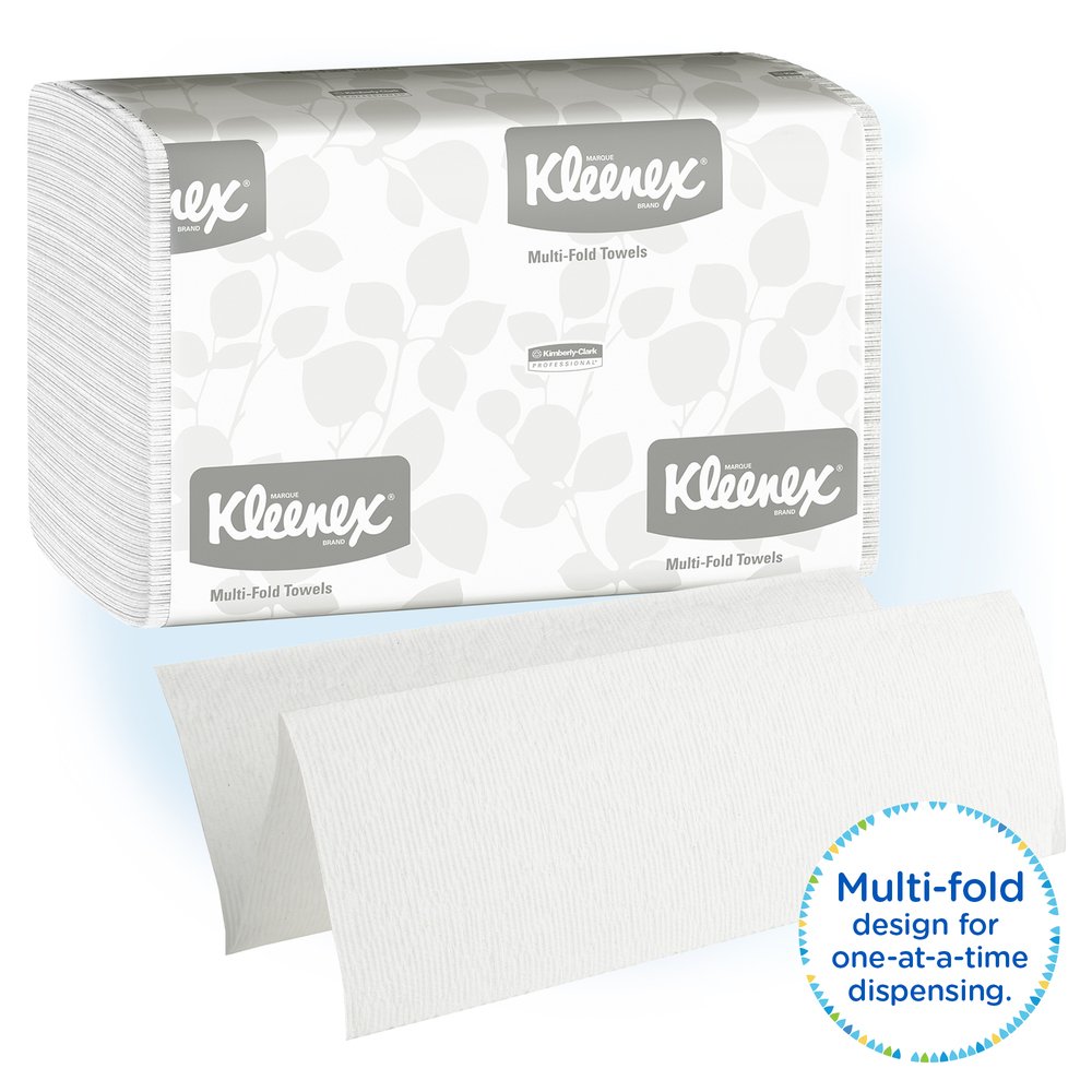 Kleenex® Multifold Paper Towels (01890), Absorbent, White, 16 Packs / Case, 150 Multifold Paper Towels / Pack, 2,400 Towels / Case - 01890