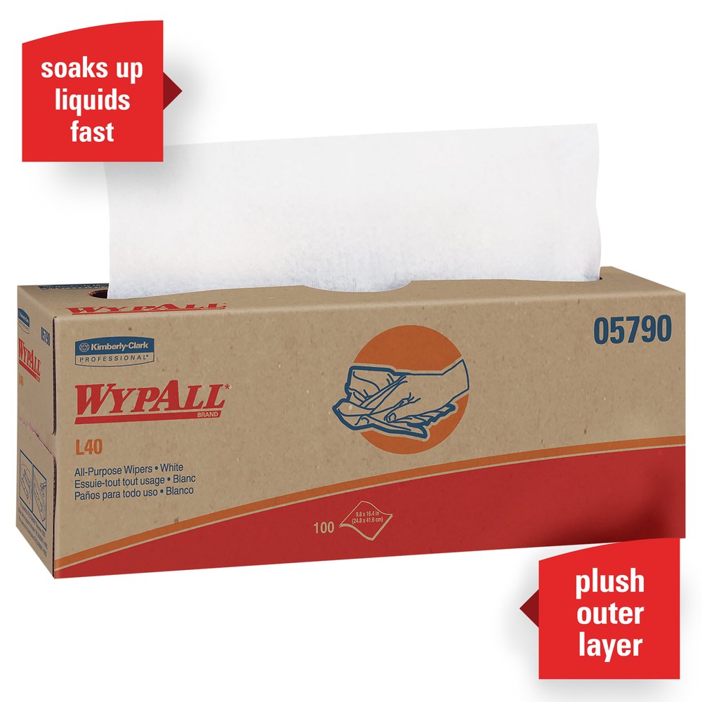 WypAll® L40 Disposable Cleaning and Drying Towels (05790), Limited Use Towels, White, 9 Pop Up Boxes per Case, 100 Sheets per Box, 900 Sheets Total - 05790