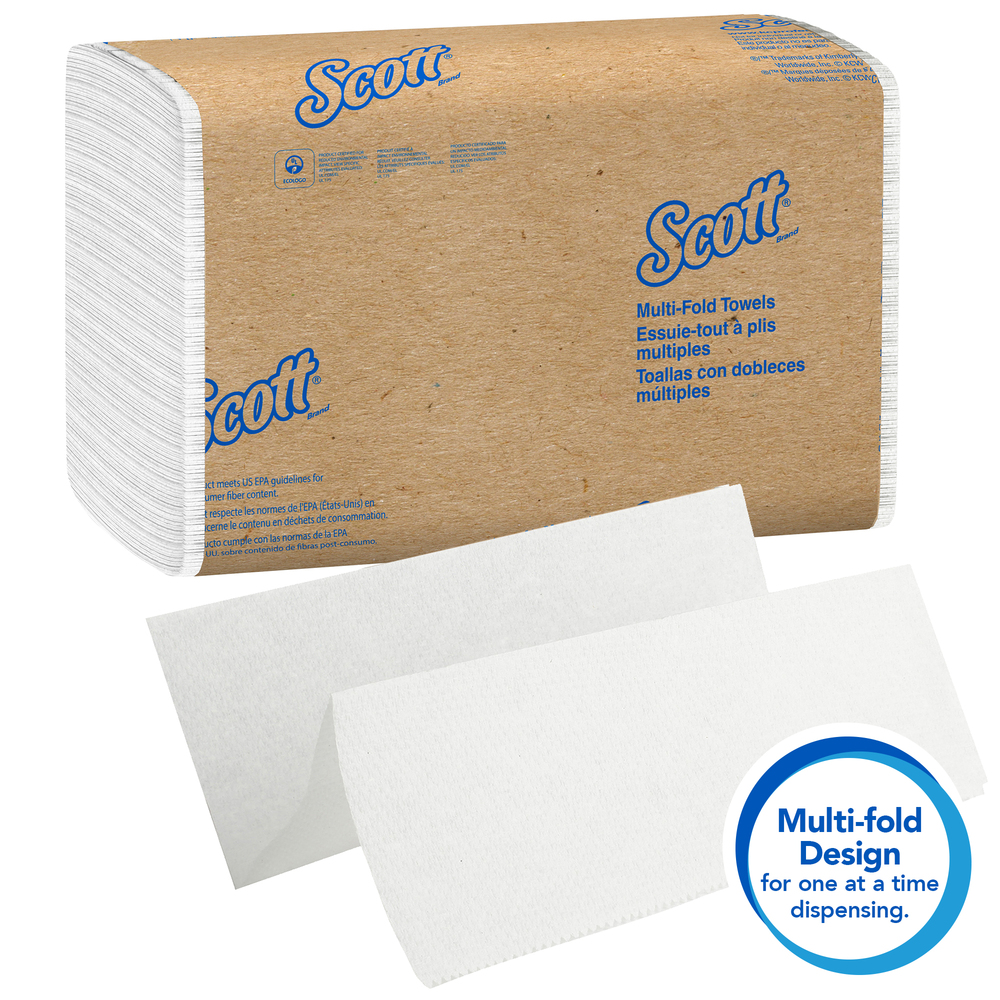 Scott® Essential Multifold Paper Towels (01804) with Fast-Drying Absorbency Pockets, White, 16 Packs / Case, 250 Multifold Towels / Pack - 01804