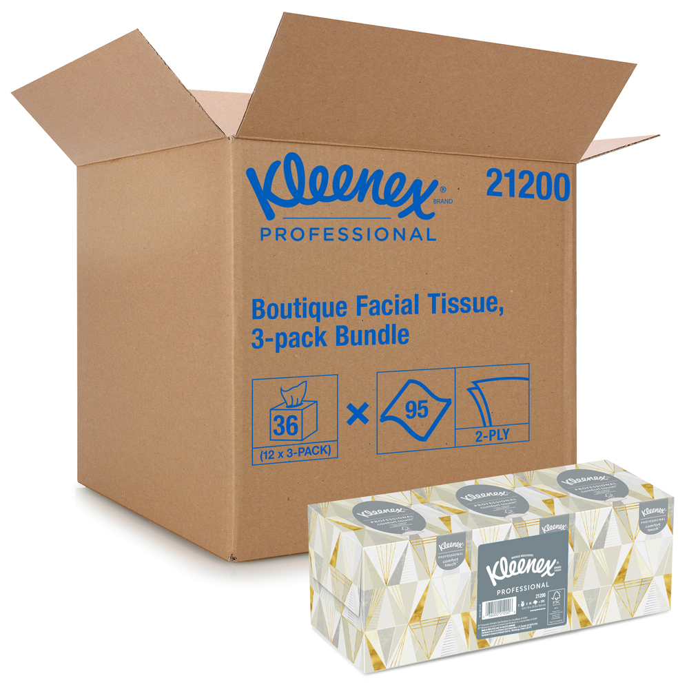 Kleenex® Professional Facial Tissue Cube for Business (21200), Upright Face Tissue Box, 36 Floral Boxes / Case, 95 Tissues /Box, 3,420 Tissues / Case