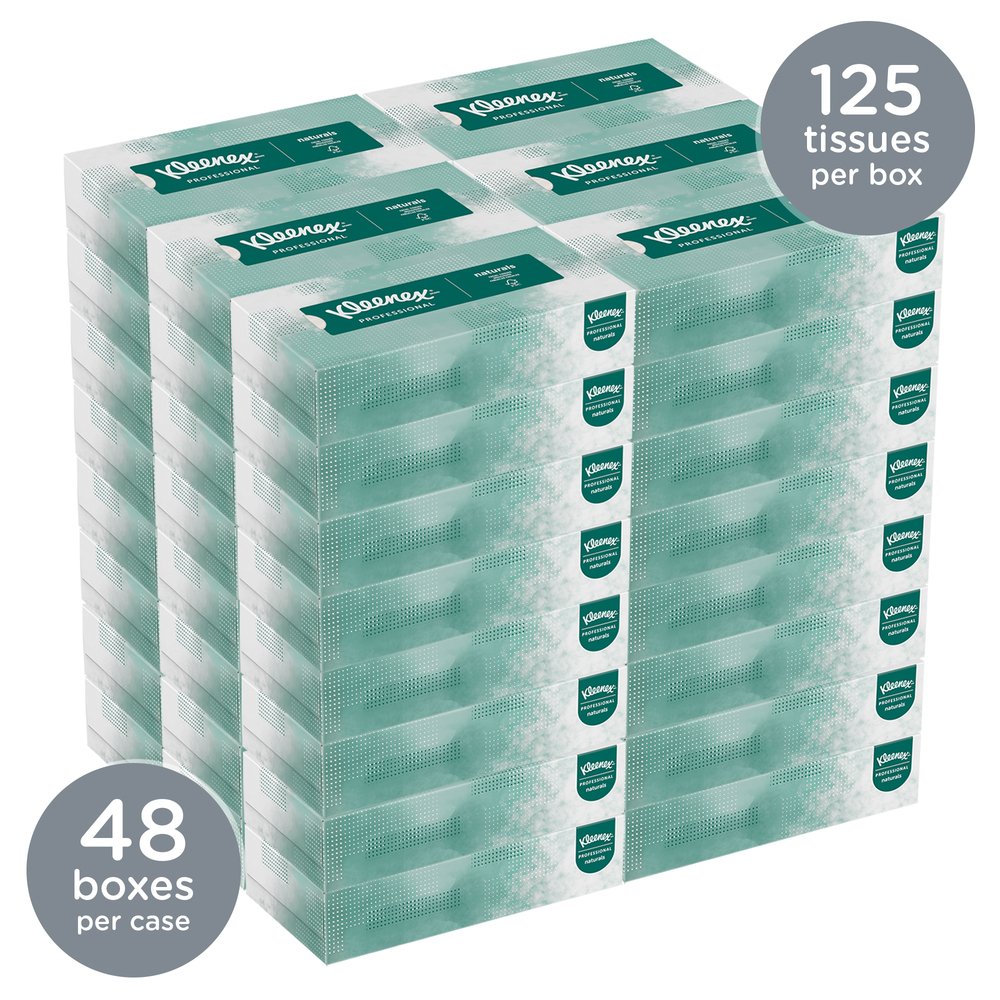 Kleenex® Professional Naturals Facial Tissue for Business (21601), Flat Face Tissue Box, 2-PLY, 48 Boxes / Case, 125 Soft Sheets / Box, 6,000 Sheets / Case - 21601