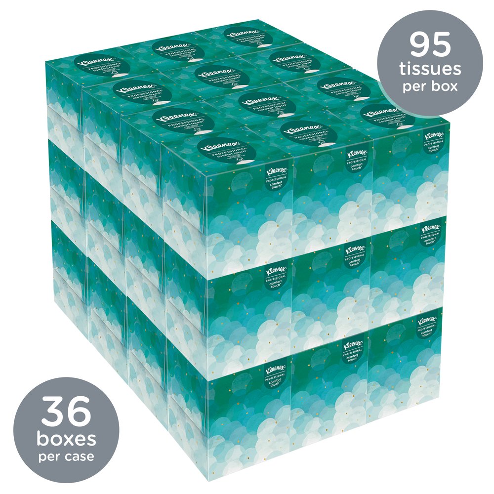 Kleenex® Professional Facial Tissue Cube for Business (21270), Upright Face Tissue Box, 36 Boxes / Case, 95 Tissues /Box, 3,420 Tissues / Case - 21270