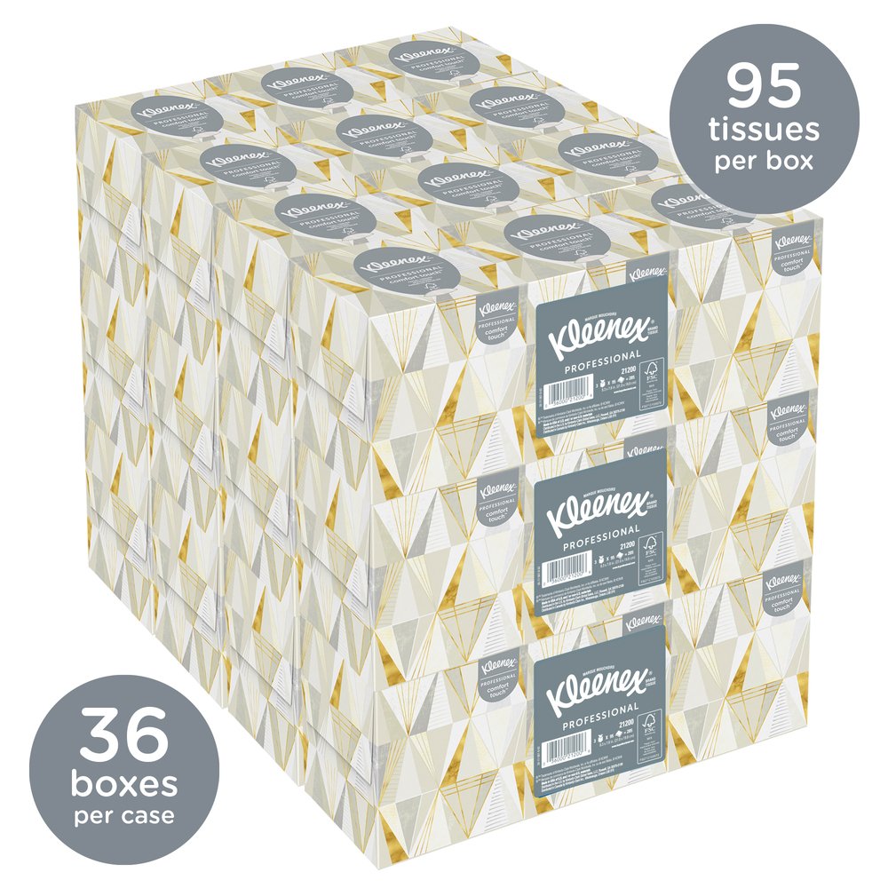 Kleenex® Professional Facial Tissue Cube for Business (21200), Upright Face Tissue Box, 36 Floral Boxes / Case, 95 Tissues /Box, 3,420 Tissues / Case - 21200
