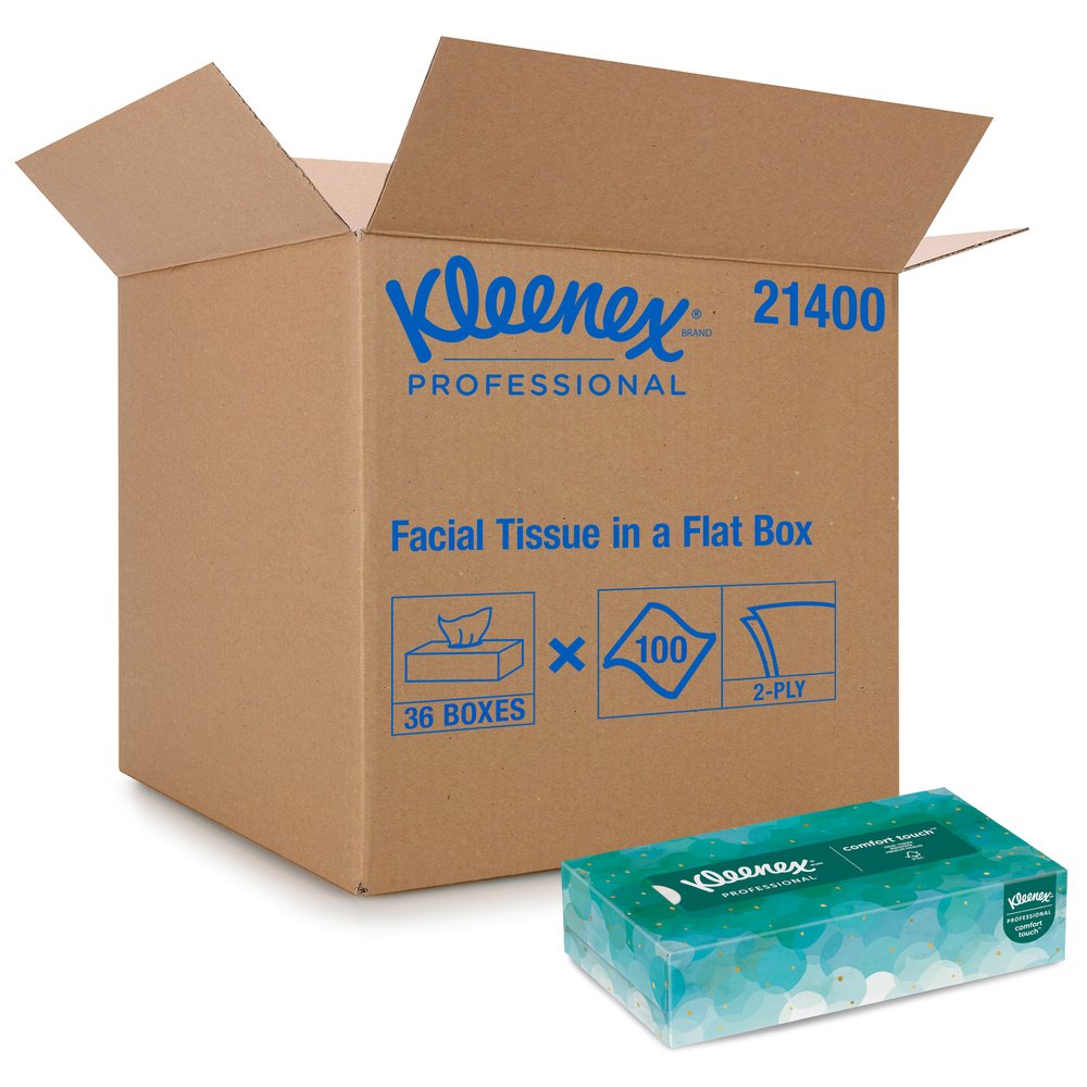 Kleenex® Professional Facial Tissue for Business (21400), Flat Tissue Boxes, 36 Boxes / Case, 100 Tissues / Box