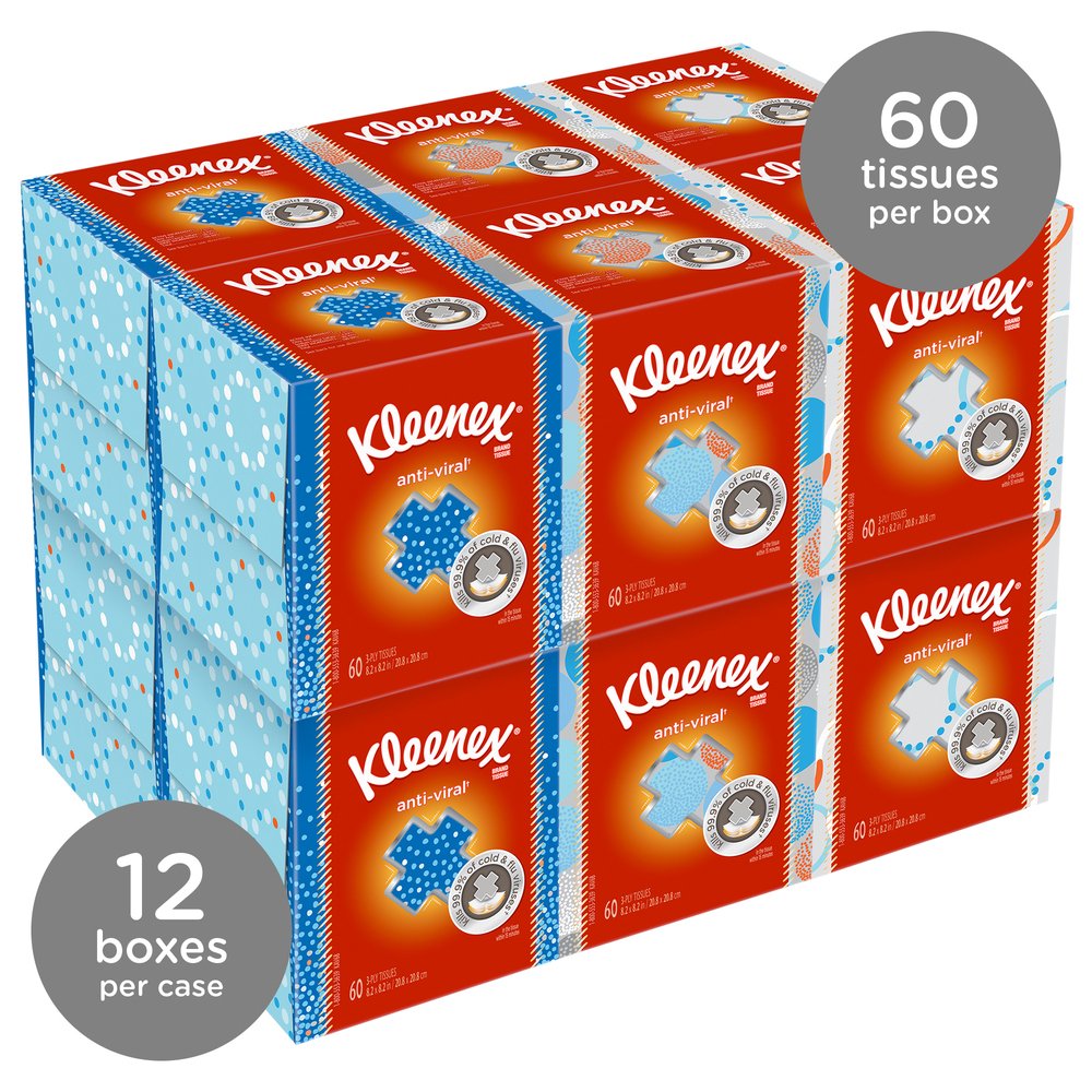 Kleenex® Professional Anti-Viral Facial Tissue Cube for Business (21286), White, 3 Boxes / Bundle, 4 Bundles / Case, 12 Boxes / Case - 21286