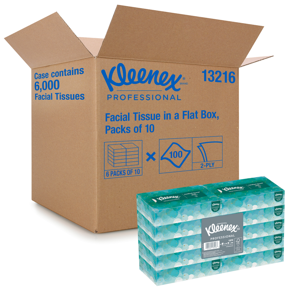 Kleenex® Professional Facial Tissue for Business (13216), Flat Tissue Boxes, 60 Boxes / Case, 100 Tissues / Box