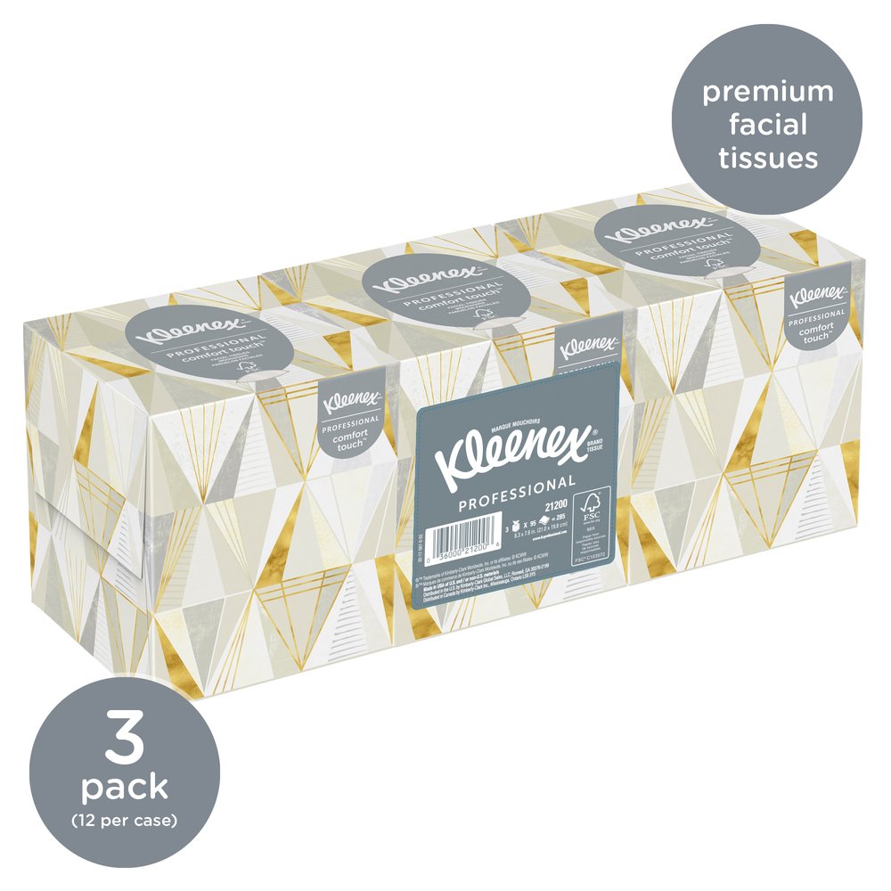 Kleenex® Professional Facial Tissue Cube for Business (21200), Upright Face Tissue Box, 36 Floral Boxes / Case, 95 Tissues /Box, 3,420 Tissues / Case - 21200