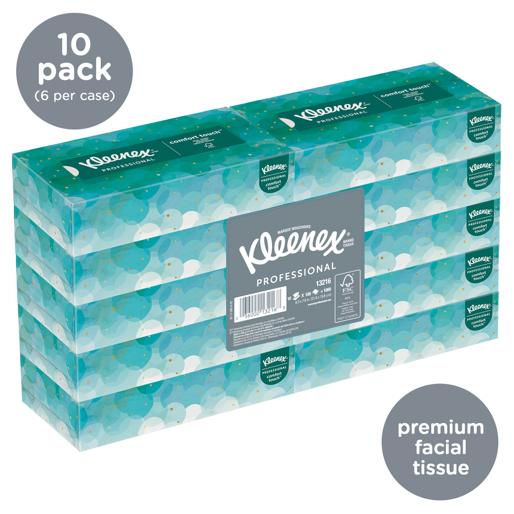 Kleenex® Professional Facial Tissue for Business (13216), Flat Tissue Boxes, 60 Boxes / Case, 100 Tissues / Box - 13216