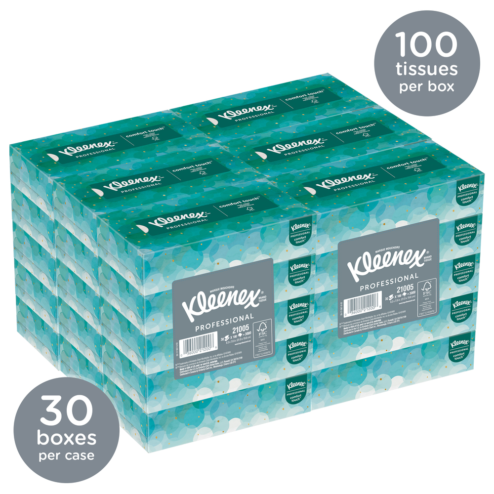 Kleenex® Facial Tissue (21005), Flat Tissue Boxes, 6 Bundles / Case, 5 Boxes / Bundle, 100 Tissues / Box - 21005
