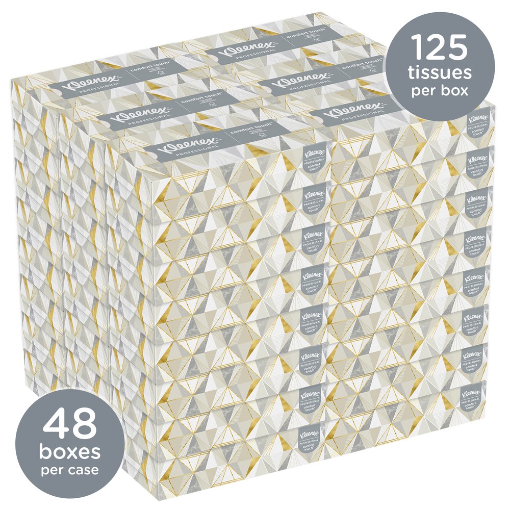 Kleenex® Professional Facial Tissue for Business (21606), Flat Tissue Boxes, 48 Boxes / Case, 125 Tissues / Box - 21606