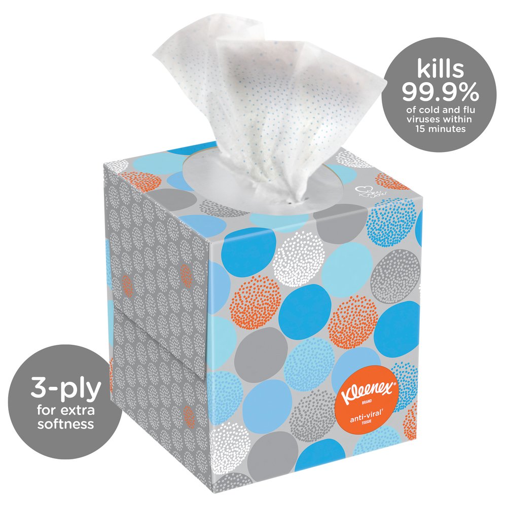 Kleenex® Professional Anti-Viral Facial Tissue Cube for Business (21286), White, 3 Boxes / Bundle, 4 Bundles / Case, 12 Boxes / Case - 21286
