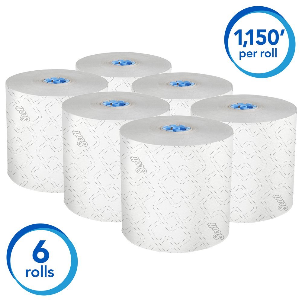 Scott Pro Hard Roll Paper Towels (25702) for Scott® Pro Electronic Hard Roll Towel Dispenser (Blue Core Only), Absorbency Pockets, White, 1150 Feet / Roll, 6 Rolls / Case, 6,900 Feet Total - 25702