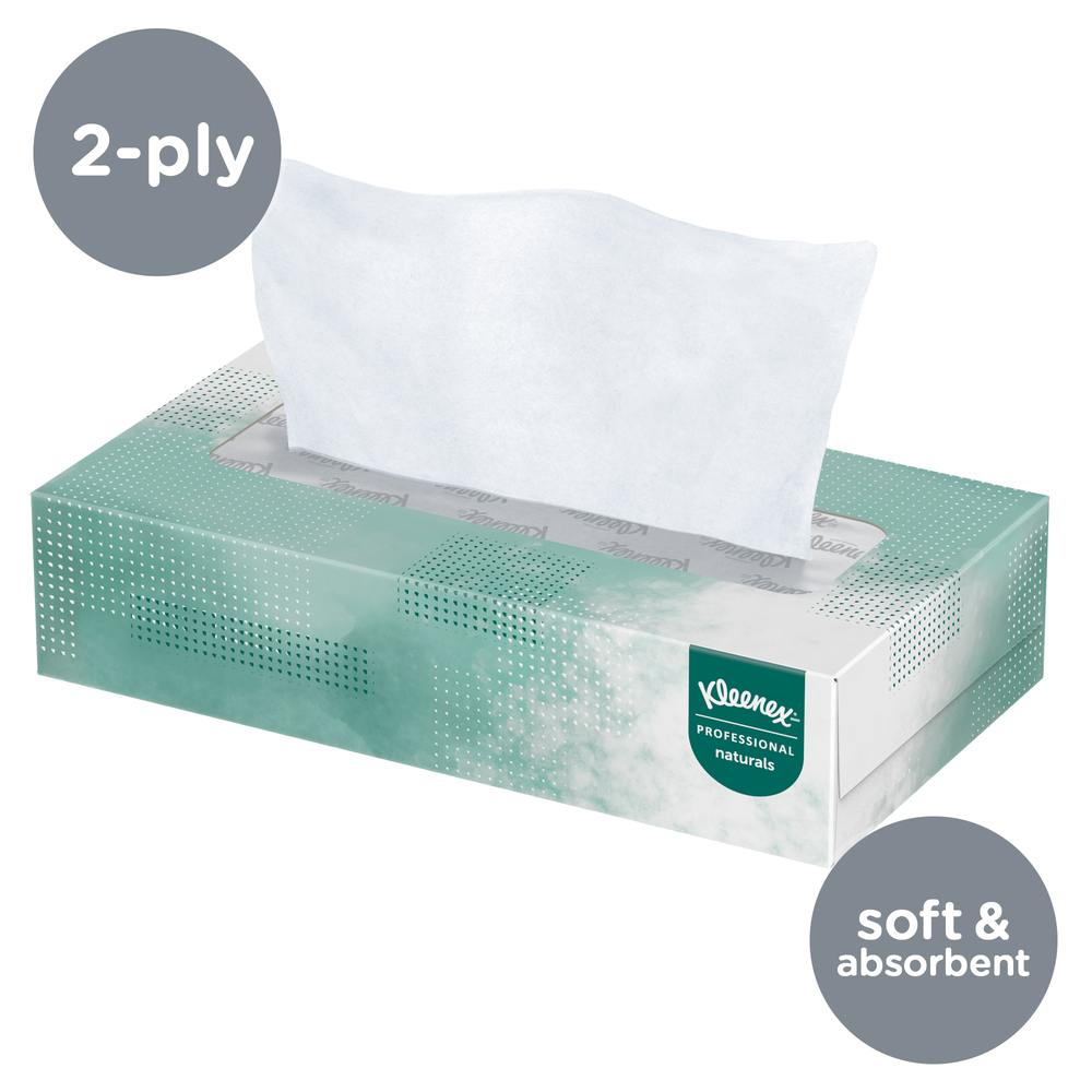 Kleenex® Professional Naturals Facial Tissue for Business (21601), Flat Face Tissue Box, 2-PLY, 48 Boxes / Case, 125 Soft Sheets / Box, 6,000 Sheets / Case - 21601