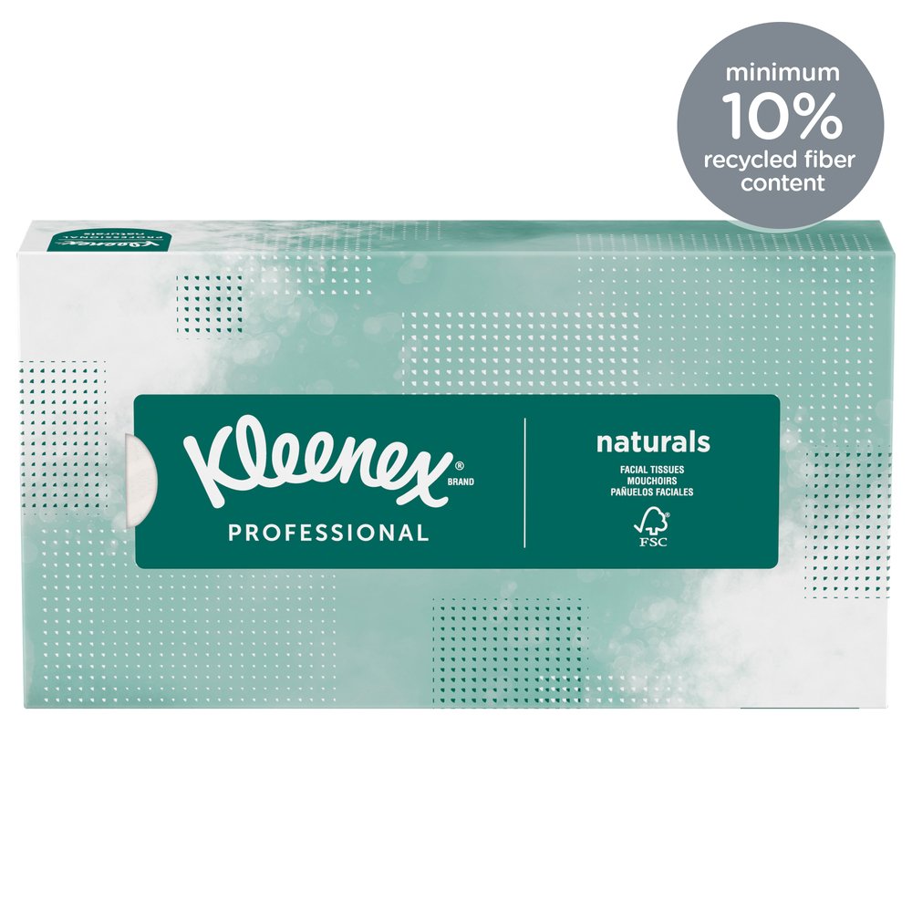 Kleenex® Professional Naturals Facial Tissue for Business (21601), Flat Face Tissue Box, 2-PLY, 48 Boxes / Case, 125 Soft Sheets / Box, 6,000 Sheets / Case - 21601