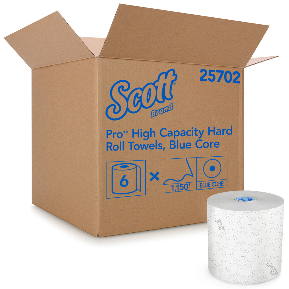 Scott Pro Hard Roll Paper Towels (25702) for Scott® Pro Electronic Hard Roll Towel Dispenser (Blue Core Only), Absorbency Pockets, White, 1150 Feet / Roll, 6 Rolls / Case, 6,900 Feet Total