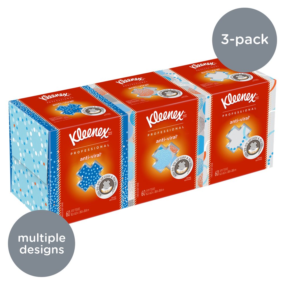 Kleenex® Professional Anti-Viral Facial Tissue Cube for Business (21286), White, 3 Boxes / Bundle, 4 Bundles / Case, 12 Boxes / Case - 21286