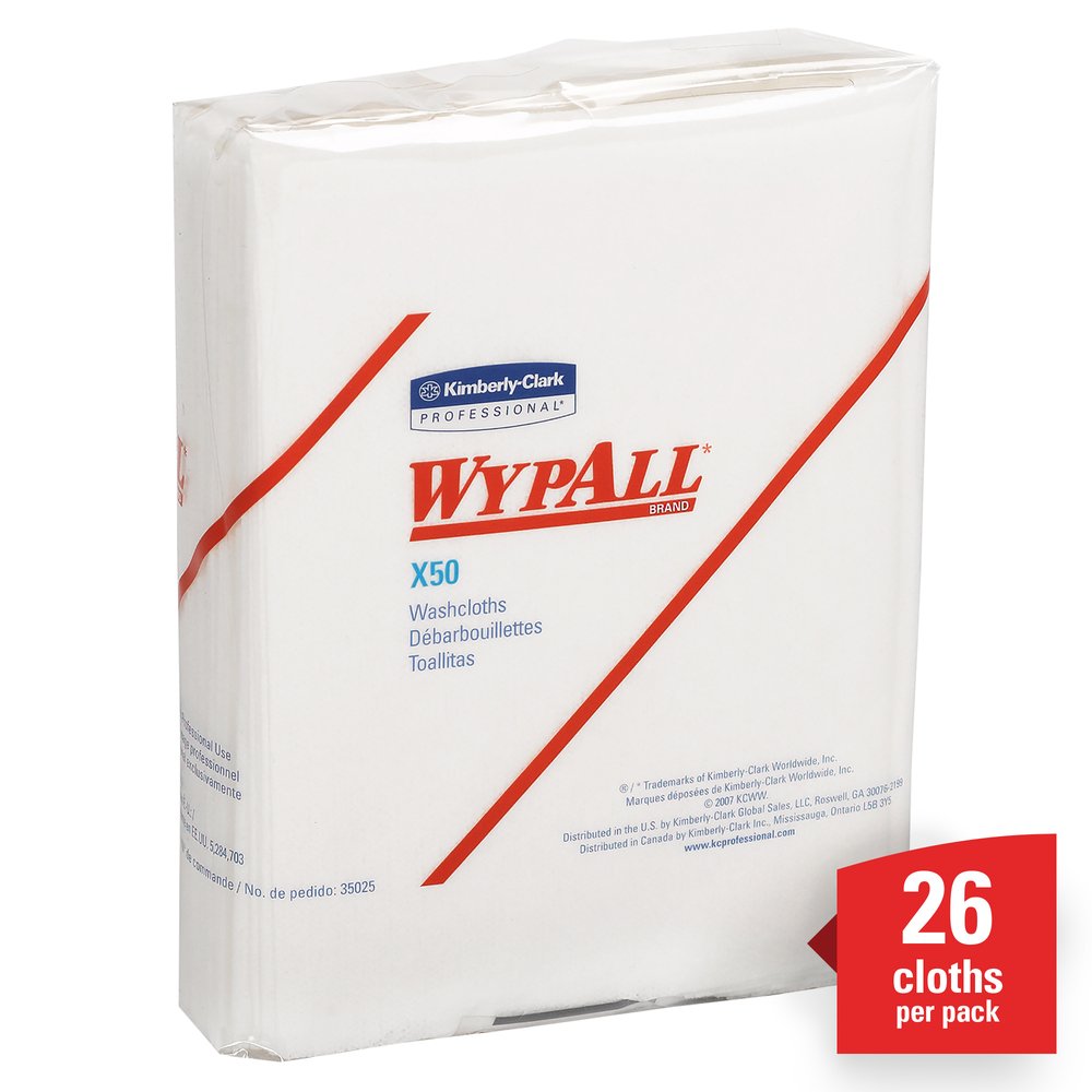 WypAll® X50 Disposable Cloths (35025), Strong for Extended Use, Quarterfold, White, 32 Packs / Case, 26 Sheets / Pack, 832 Sheets / Case - 35025