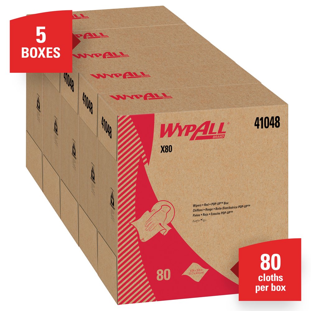 WypAll® X80 Extended Use Reusable Cloths (41048), Pop-Up Box, White, 80 Sheets / Box, 5 Boxes / Case, 400 Sheets / Case - 41048