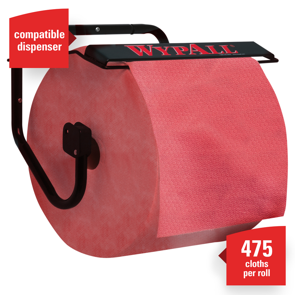 WypAll® X80 Reusable Wipes (41055), Extended Use Cloths Jumbo Roll, Red, 475 Sheets / Roll; 1 Roll / Case - 41055