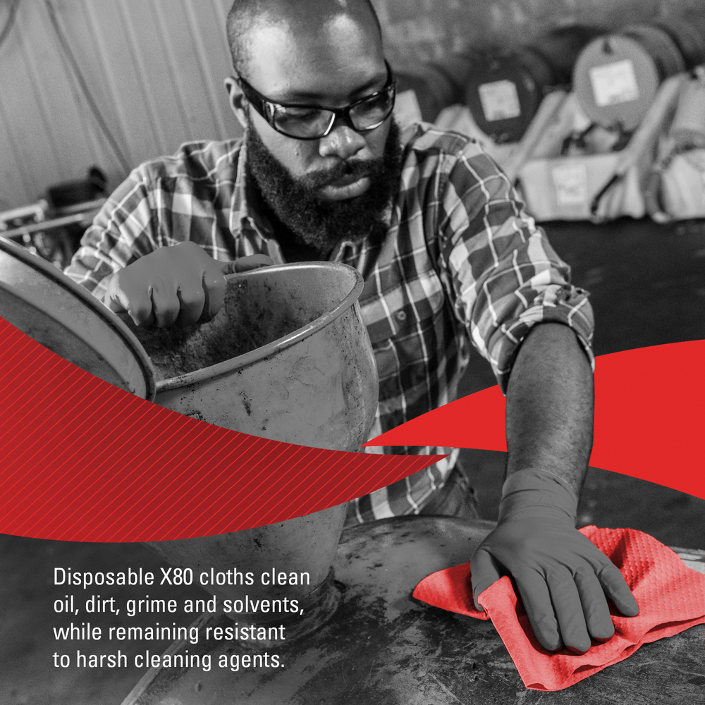 WypAll® X80 Reusable Wipes (41055), Extended Use Cloths Jumbo Roll, Red, 475 Sheets / Roll; 1 Roll / Case - 41055