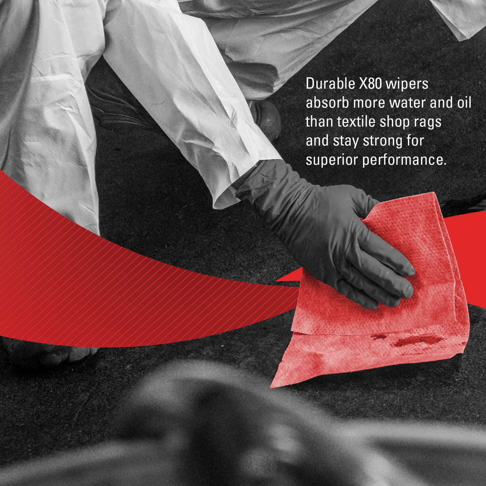 WypAll® X80 Reusable Wipes (41055), Extended Use Cloths Jumbo Roll, Red, 475 Sheets / Roll; 1 Roll / Case - 41055