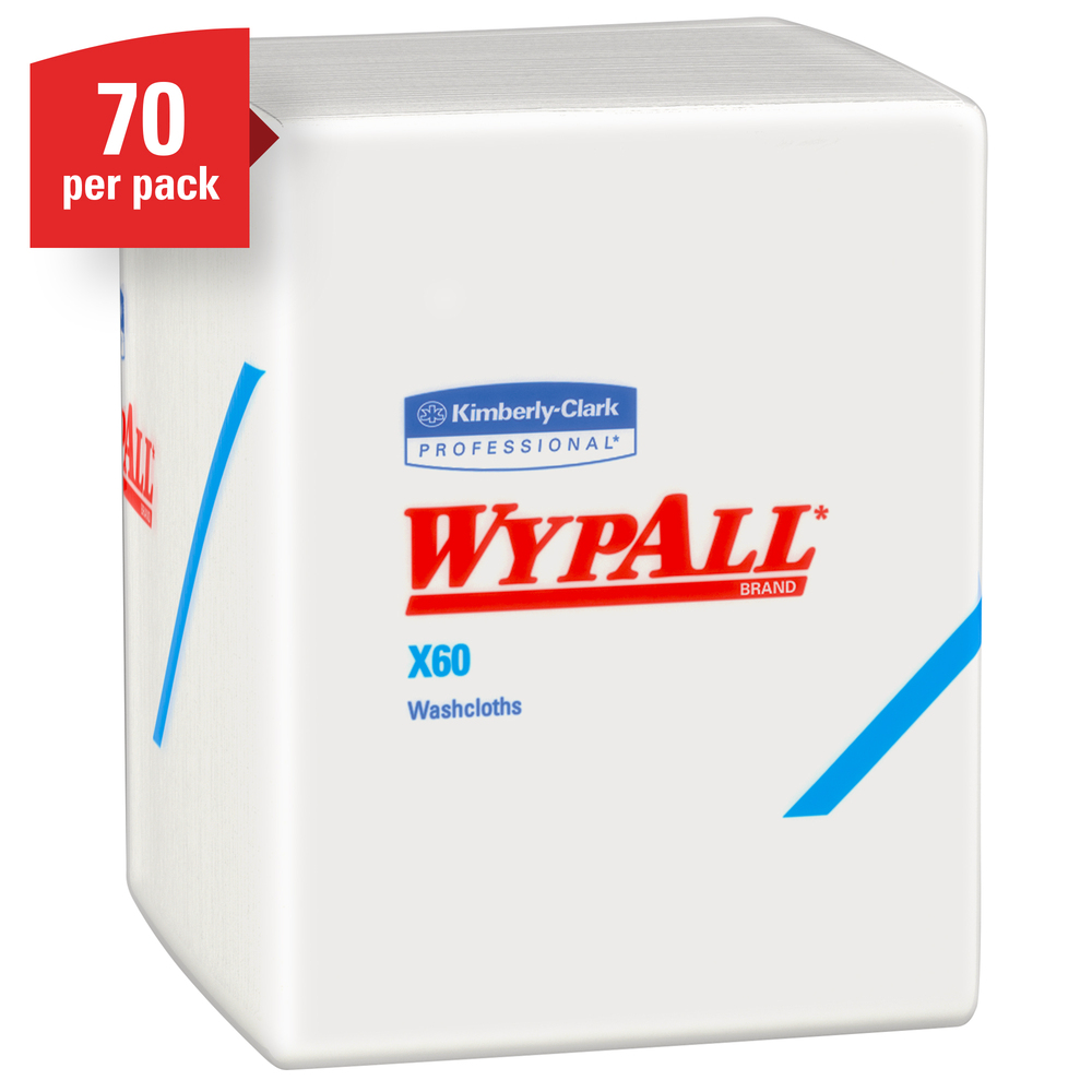 WypAll® X60 Washcloths (41083) with Hydroknit, 12.5 x 10, White, Quarterfold, 8 Packs / Case, 70 Sheets / Pack - 41083