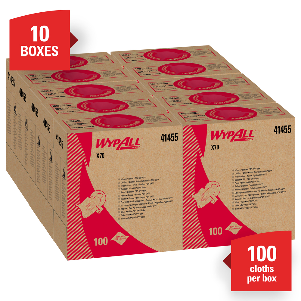 WypAll® X70 Extended Use Reusable Cloths (41455), Pop-Up Box,White, 10 Boxes / Case, 100 Sheets / Box, 1,000 Sheets / Case - 41455