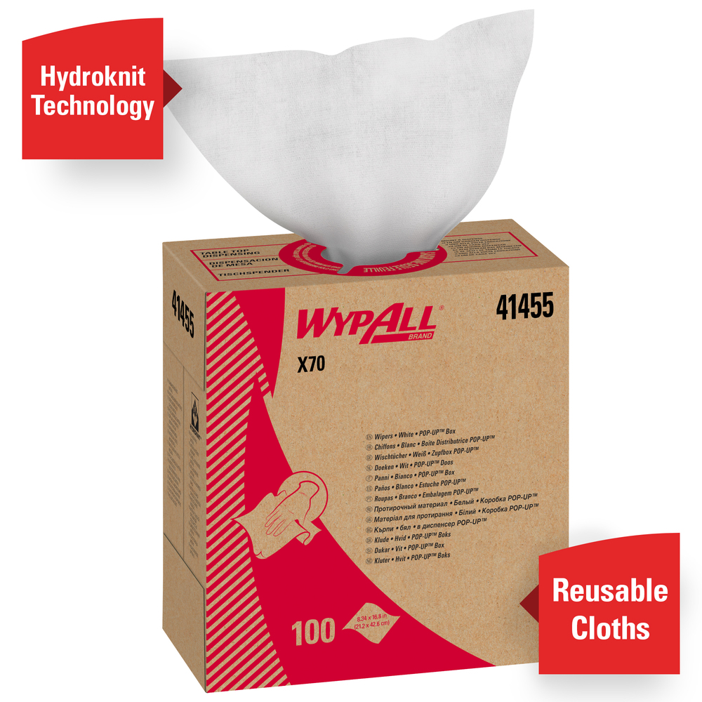 WypAll® X70 Extended Use Reusable Cloths (41455), Pop-Up Box,White, 10 Boxes / Case, 100 Sheets / Box, 1,000 Sheets / Case - 41455