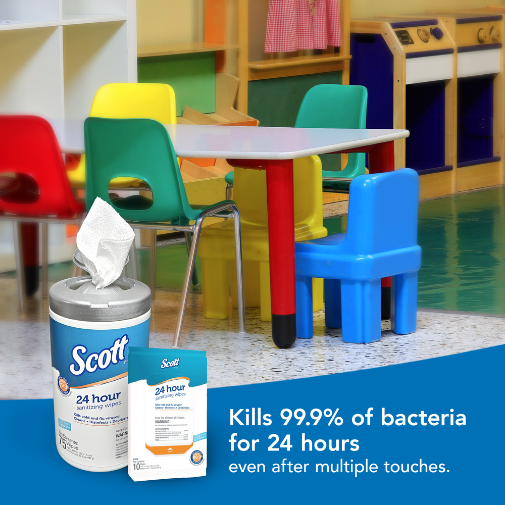 Scott® 24 Hour Sanitizing Wipes (41526), Softpack, White, 10 Wipes/Softpack, 50 Softpacks/Case, 500 Wipes/Case - 41526